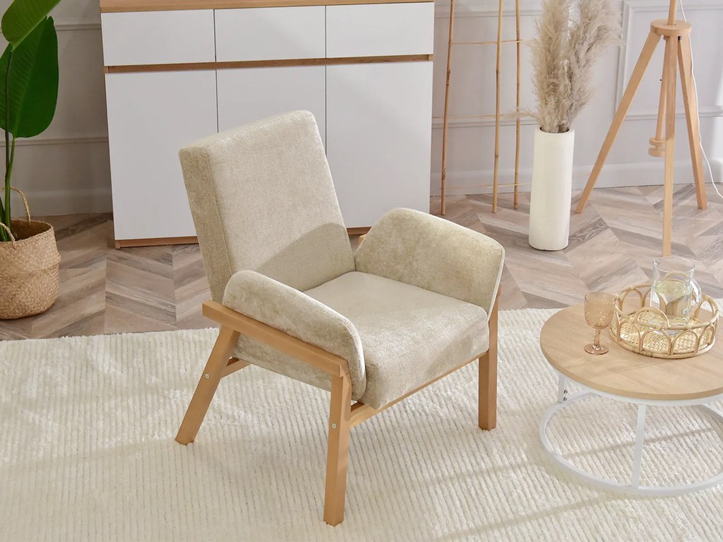 Relaxačné kreslo Laopas (béžová + dub). Akcia -20%. Vlastná spoľahlivá doprava až k Vám domov. 1135856