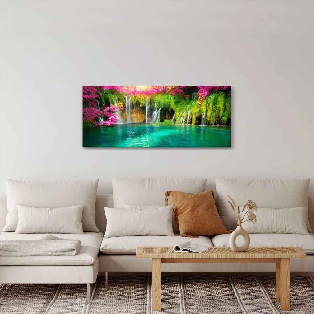 Obraz - Vodopád, Plitvické jazerá, Chorvátsko (120x50 cm)