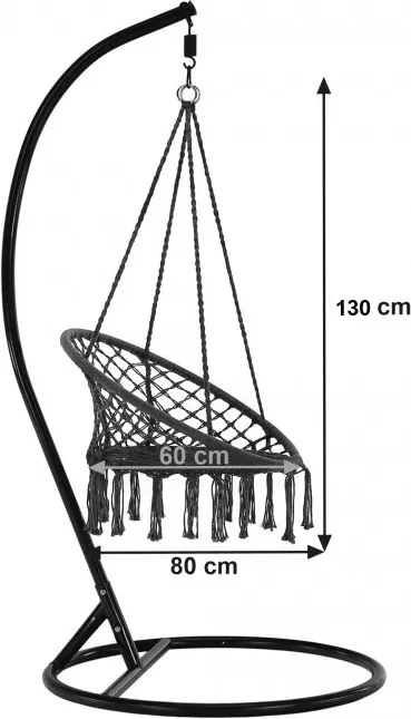 Sivé závesné kreslo KOLUMBIA s vankúšom