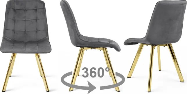 Jedálenská stolička CIEZA 360 zamatová, tmavosivá / zlaté nohy