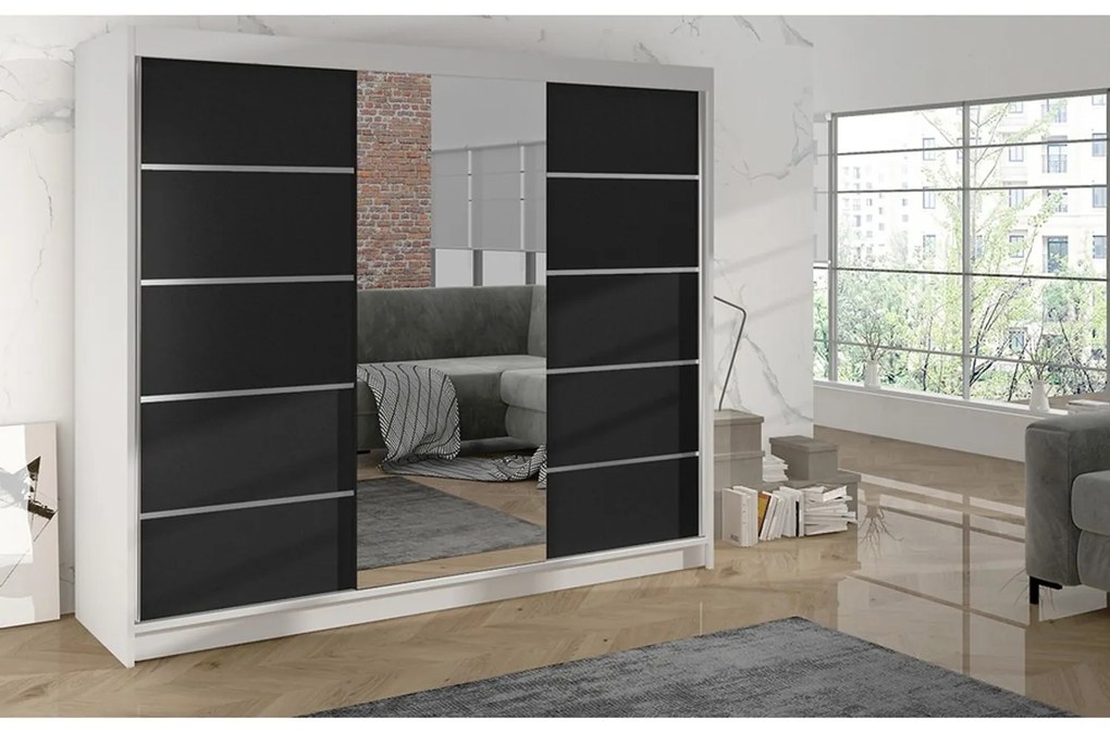 Šatníková skriňa DERBY VI - 200 cm Čierna/dub artisan