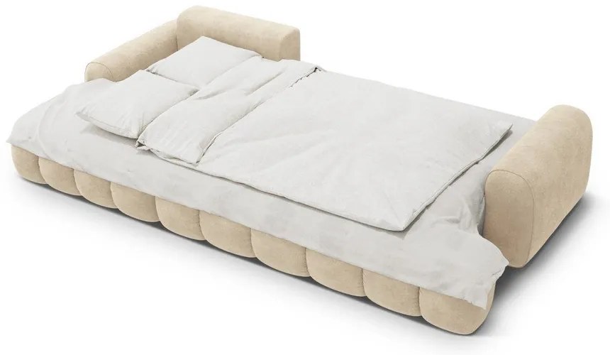 Béžová zamatová rozkladacia/s úložným priestorom rohová pohovka (ľavý roh/s leňoškou) Linz – Cosmopolitan Design