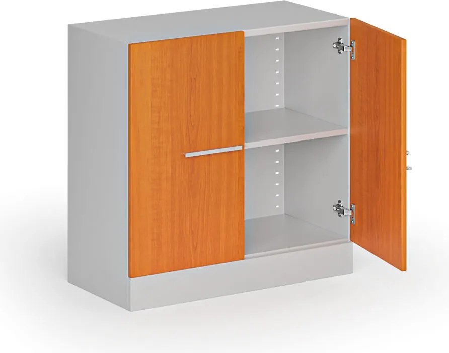Kovová spisová skriňa s drevenými dverami, demontovaná, 800 x 800 x 400 mm, čerešňa