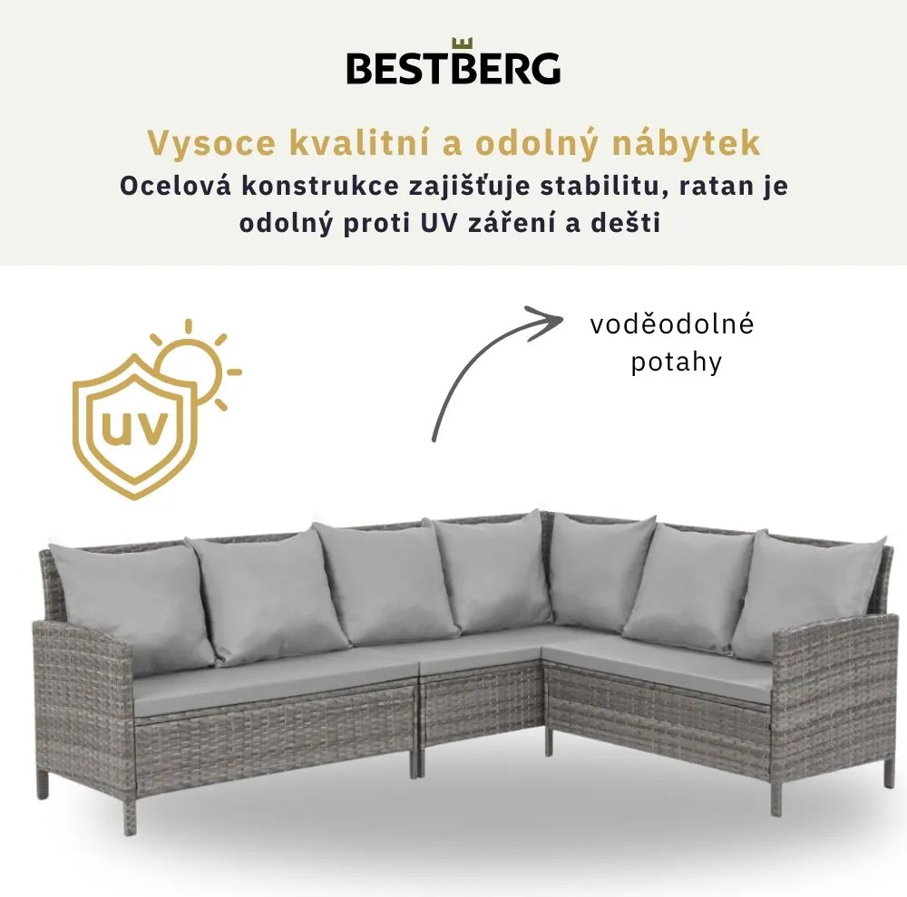 4dielna záhradná ratanová rohová súprava BestBerg BBRF-1092B / čierna/sivá