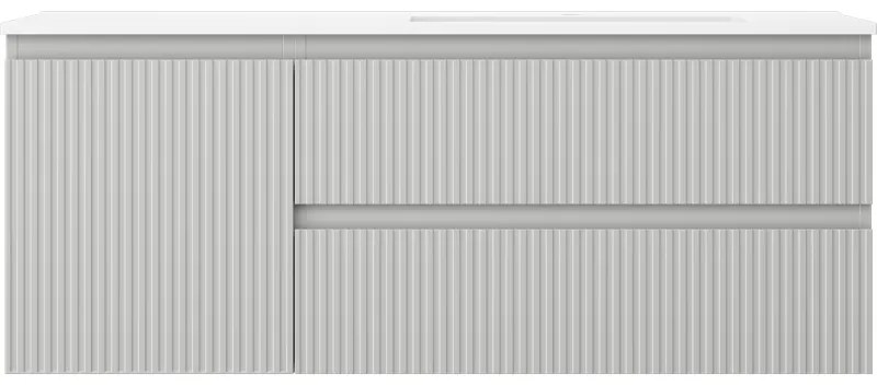 Mexen Rivel, kúpeľňová skrinka 120 cm s pravým umývadlom Otis, 2S, 1D, drážkovaná, šedá/biela matná, 91A23-12047-3-BBFFF62-W18P01