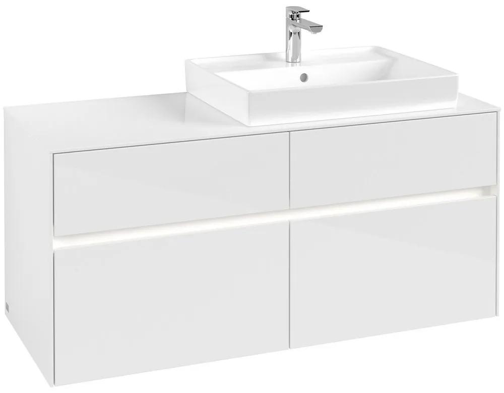 VILLEROY &amp; BOCH Collaro závesná skrinka pod umývadlo na dosku (umývadlo vpravo), 4 zásuvky, s LED osvetlením, 1200 x 500 x 548 mm, Glossy White, C083B0DH