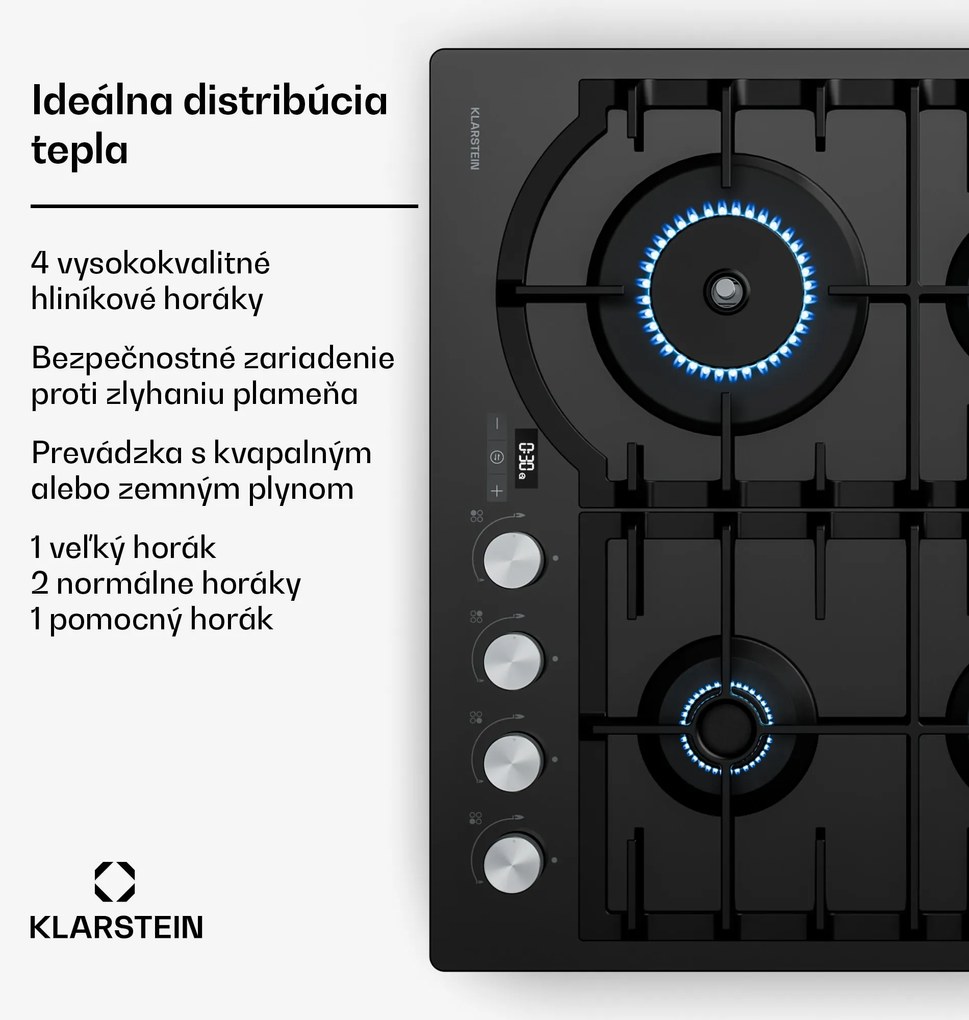 Klarstein Ignito plynová varná doska, 8 kW, liatinové rošty, časovač, regulácia teploty