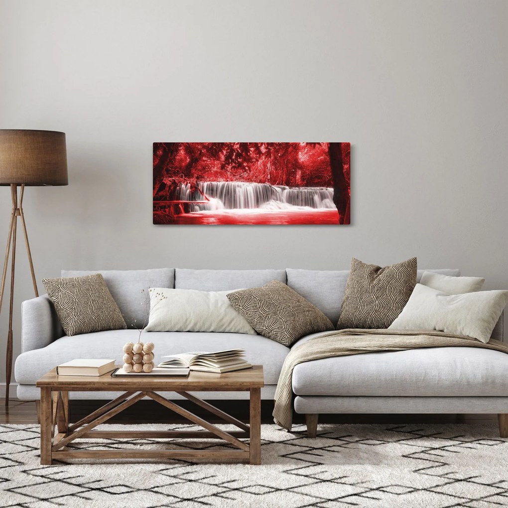 Obraz - Červený, vodopád (120x50 cm)