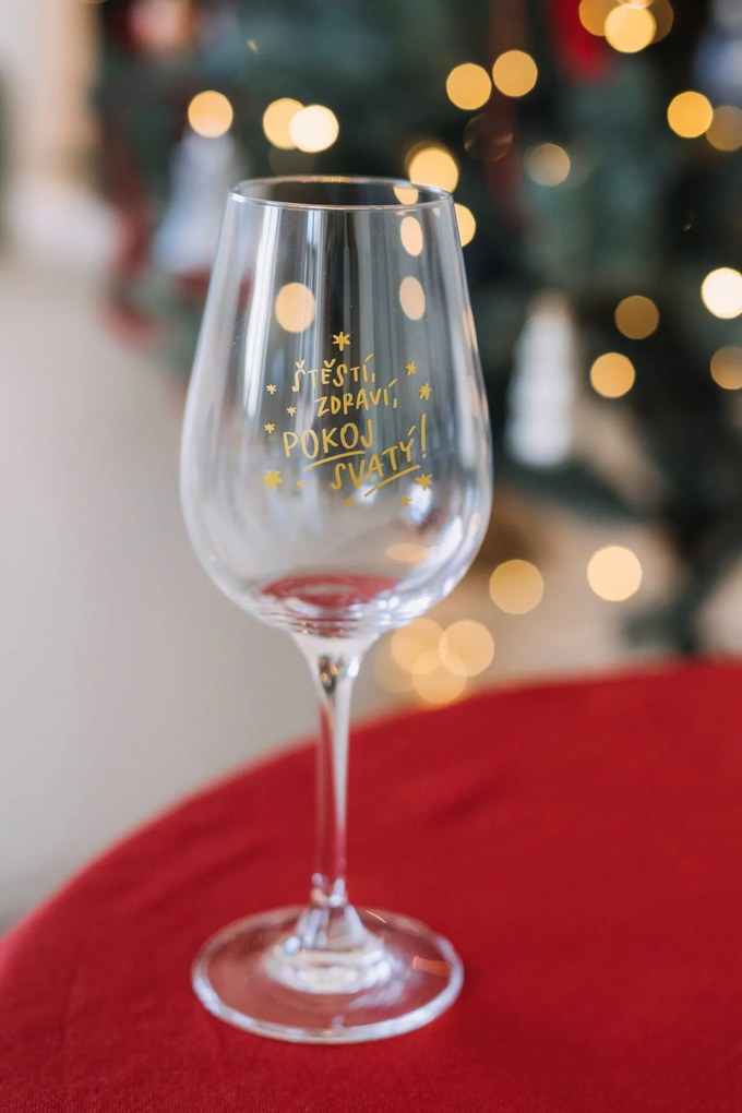 Bella Rose Pohár na víno Štěstí, zdraví, pokoj svatý + vianočná krabička