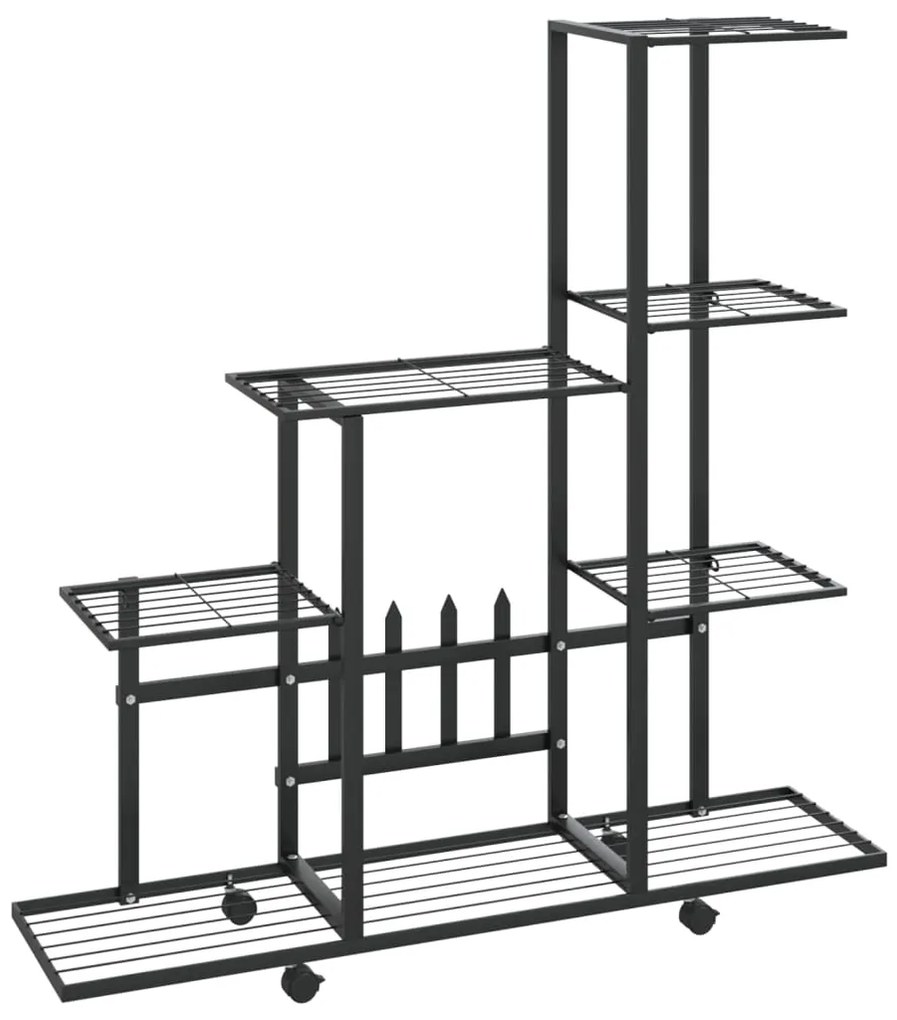 vidaXL Stojan na kvety s kolieskami 94,5x25x92,5 cm čierny kovový