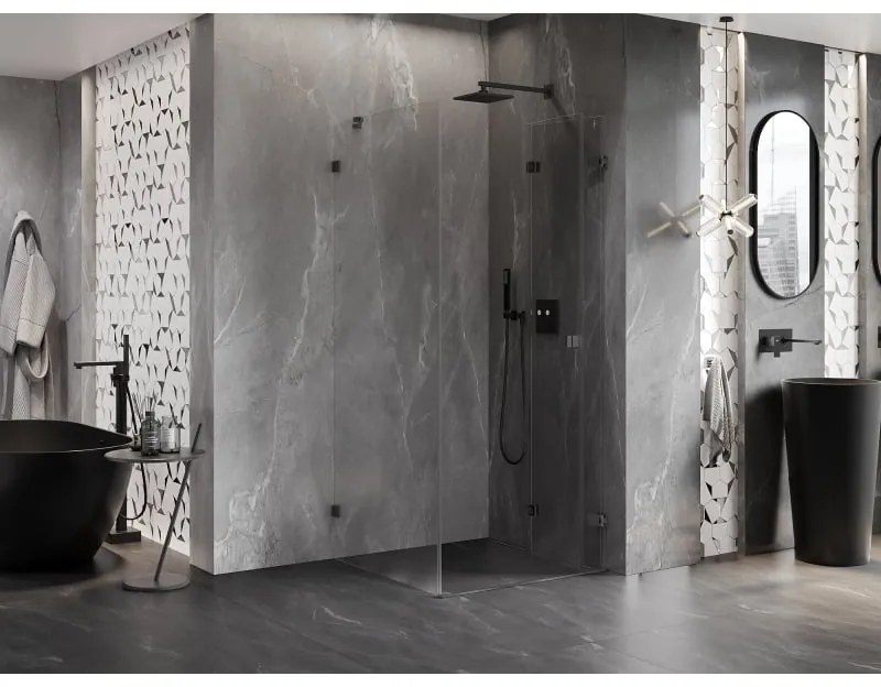 Mexen Lunar-F, 1-krídlový sprchový kút so skladacími dverami, pravý, 70 x 70 cm, 8mm číre sklo, grafitový profil, 836-070-070-95-00-P