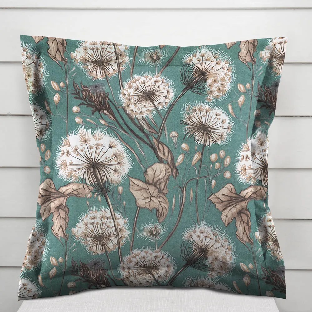 Biante Bavlnená obliečka na vankúš s lemom Sandra SA-716 Jesenné púpavy na zelenom 50 x 50 cm