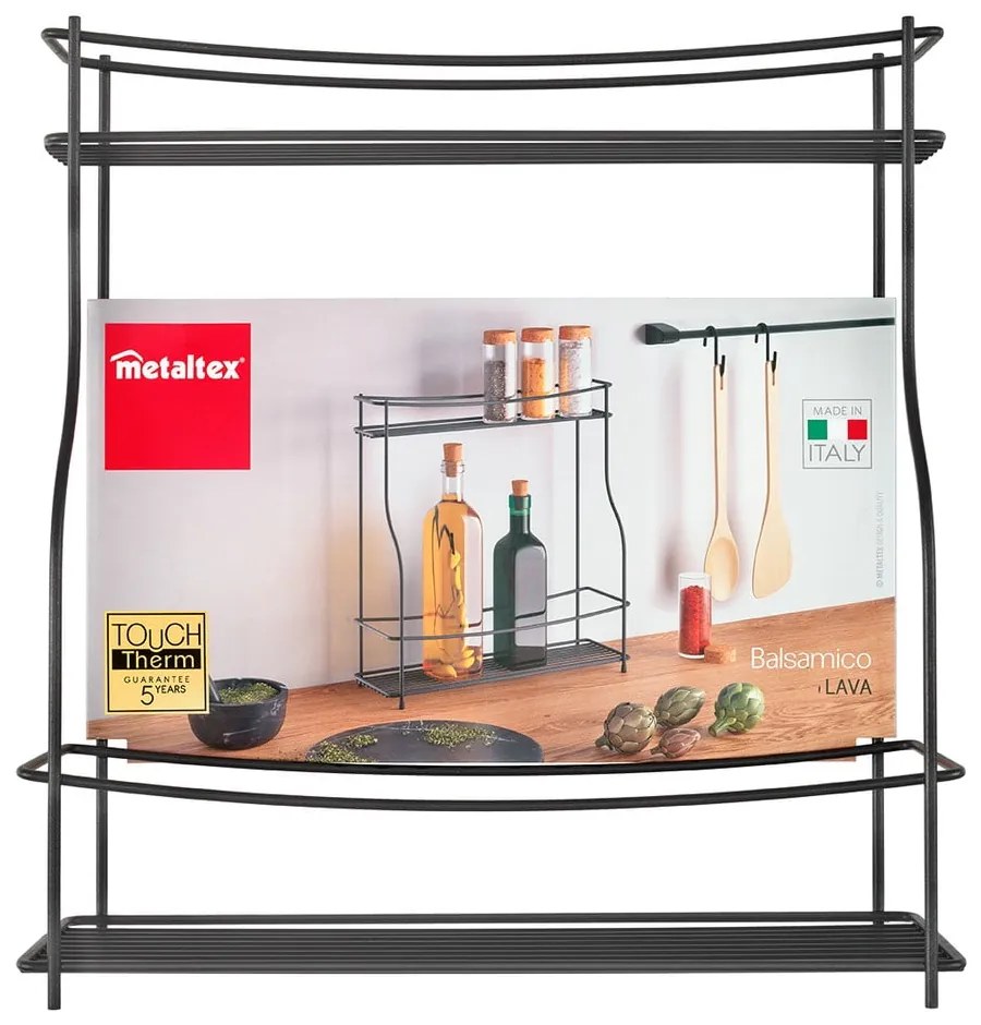Čierna dvojposchodová prídavná polica do kuchyne Metaltex Balsamico Lava