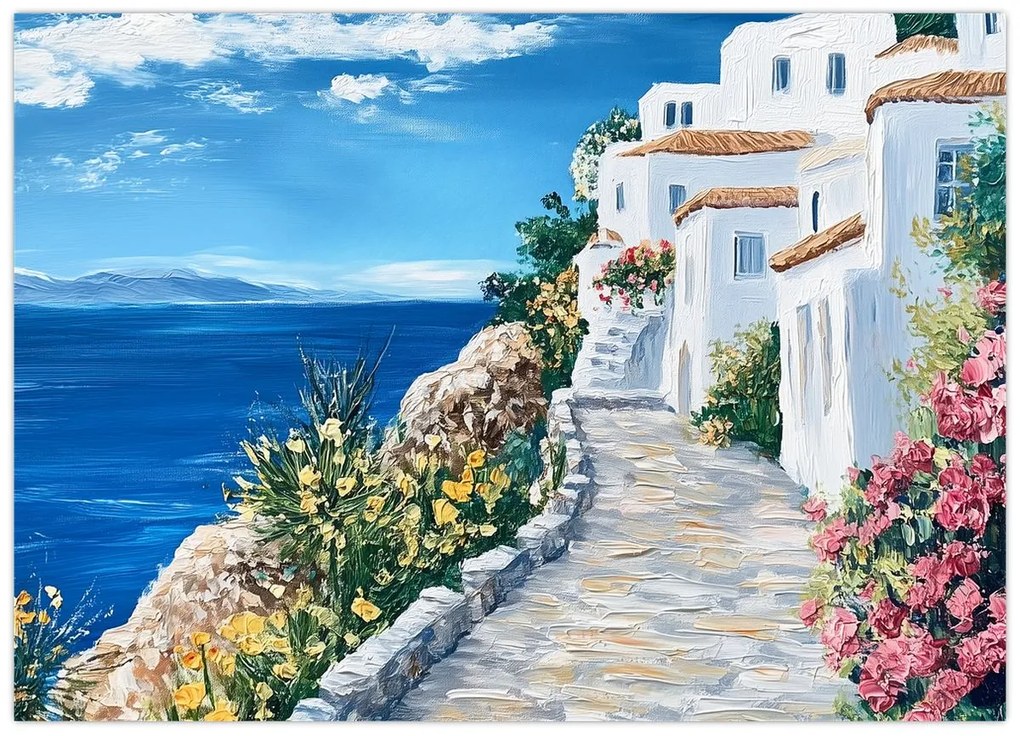 Sklenený obraz - Ulička pri mori (70x50 cm)