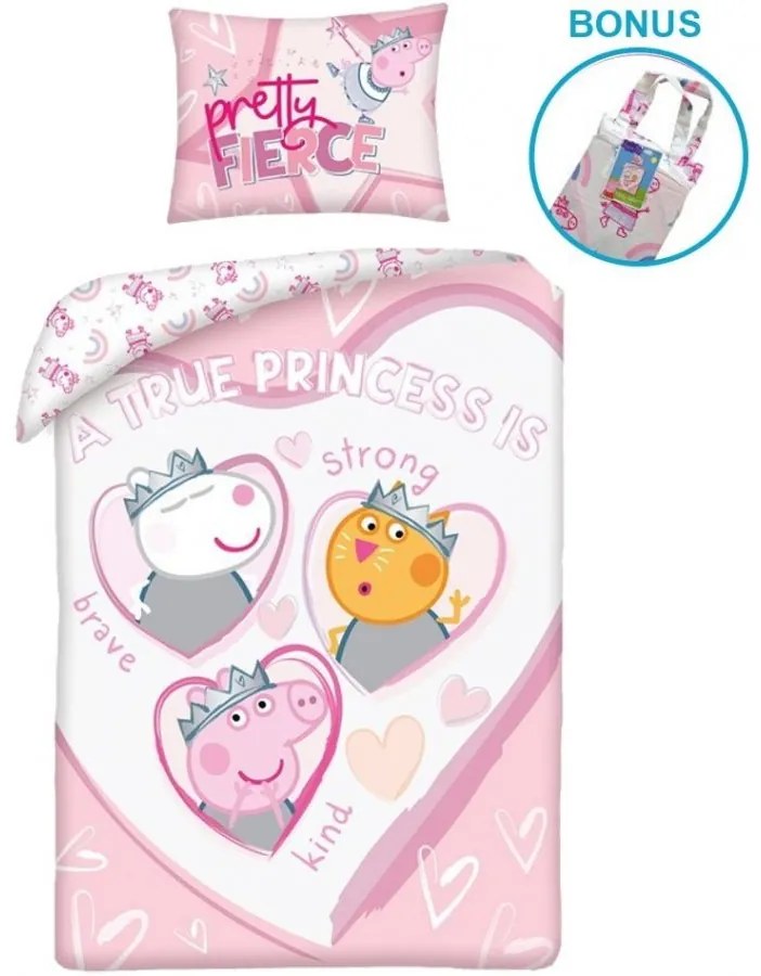 Obliečky do detskej postieľky Prasiatko Peppa - motív Pravá princezná - 100% bavlna - 40 x 60 cm + 100 x 135 cm
