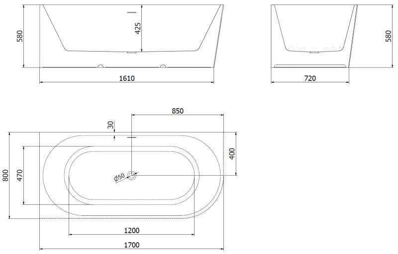 Mexen Silo, rohová voľne stojaca ryhovaná vaňa, ľavá, 170 x 80 cm, biela lesklá, medený matný prepad, 52891708000L-65