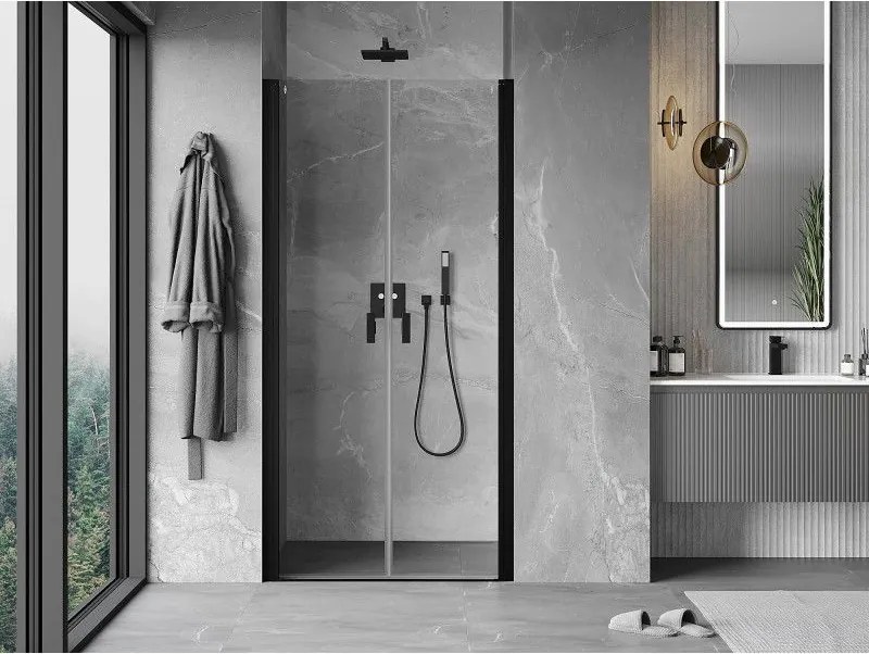 Mexen MIST, 2-krídlové sprchové dvere (d+d) 95x200 cm, 6mm číre sklo, čierny profil, 8A7-095-000-70-00