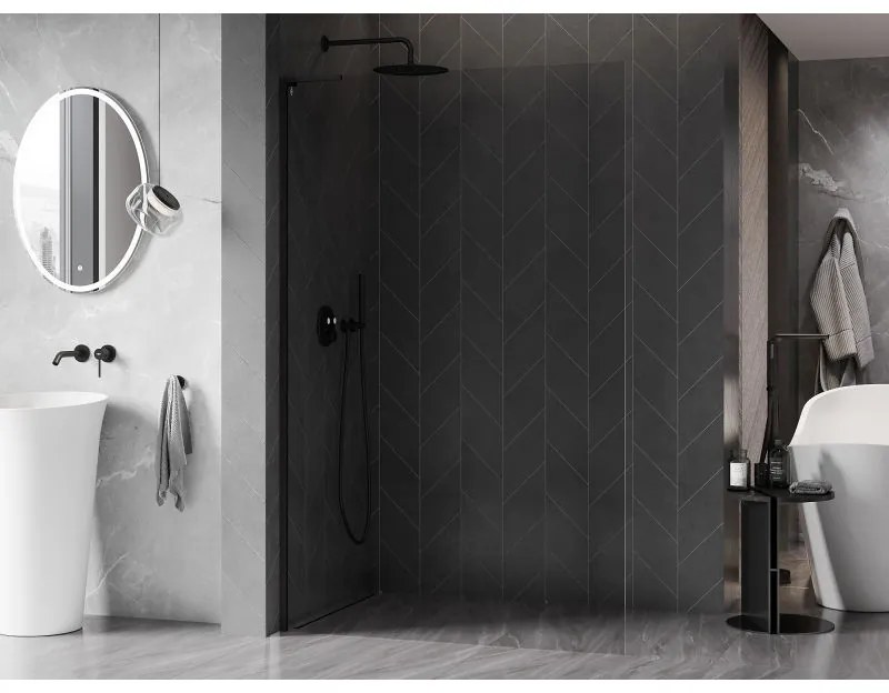 Mexen, Mexen Kioto-X L sprchová stena 90 x 200 cm, priehľadná 10 mm, čierna - 800-090-107-70-00-X