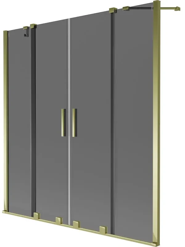 Mexen Velar Duo, 2-krídlová posuvná vaňová zástena 150 x 150 cm, 8mm šedé sklo, zlatá lesklá, 896-150-000-42-50