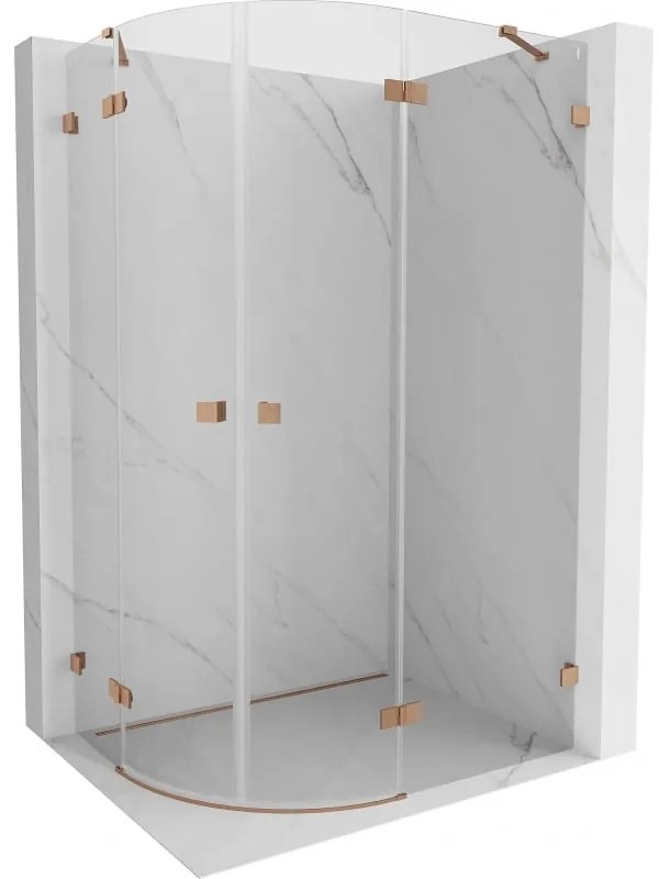 Mexen Lunar, pravý polkruhový sprchový kút 100 x 90 cm, 8mm číre sklo, profil medená matná, 833-100P-090L-65-00