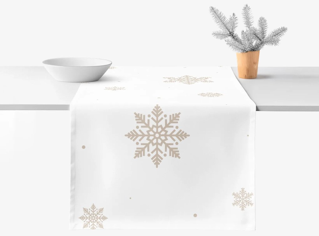 Goldea behúň na stôl 100% bavlnené plátno - snehové vločky na bielej 50x140 cm