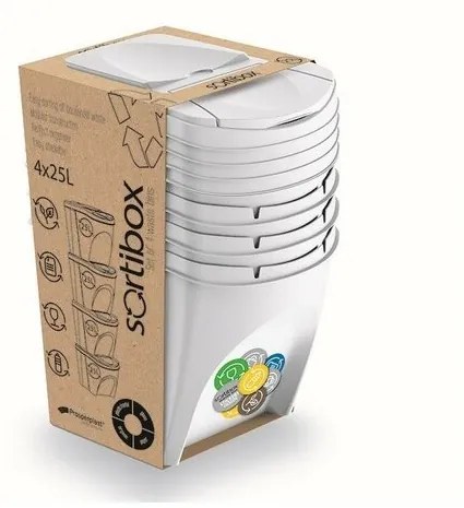Kôš na triedený odpad Sortibox 25 l, 4 ks, biela IKWB20S4 S449