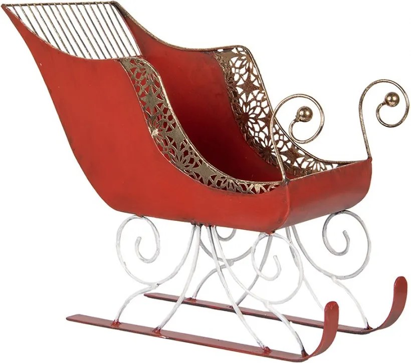 Červeno-zlaté kovové sane Christmas Sleigh - 37*16*31 cm