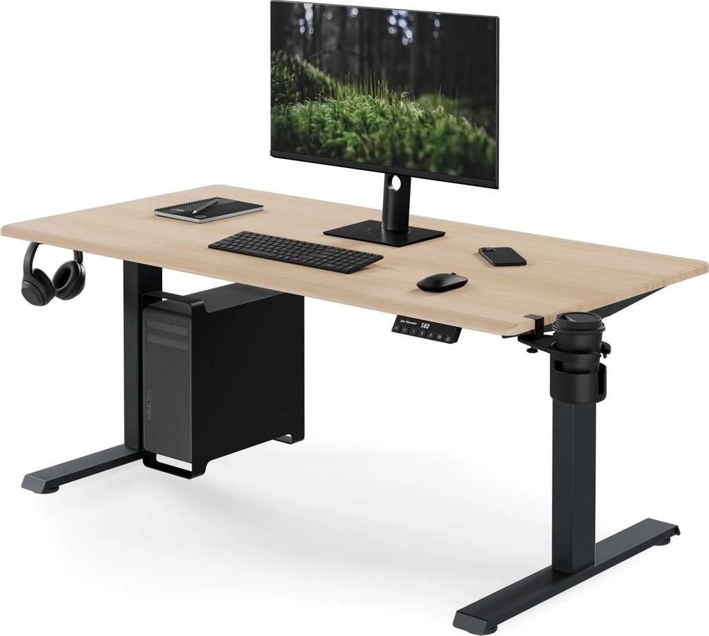 Elektrický stôl s reguláciou výšky ergonomický antracitový/dub sonoma,1400x700 mm: ARIA