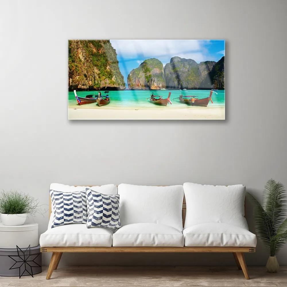 Obraz na skle Pláž more hory príroda 100x50 cm