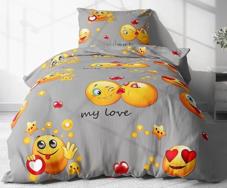 Obliečky Smajlíci sivé Bavlna 70×90 140x200 cm
