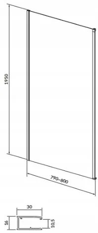 Cersanit LARGA, bočná stena ku sprchovým kútom 80x195cm, 6mm číre sklo, čierny profil, S932-133