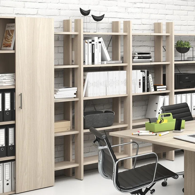 Kancelársky regál vysoký krátky SOLID, 1250 x 400 x 1825 mm, dub prírodný