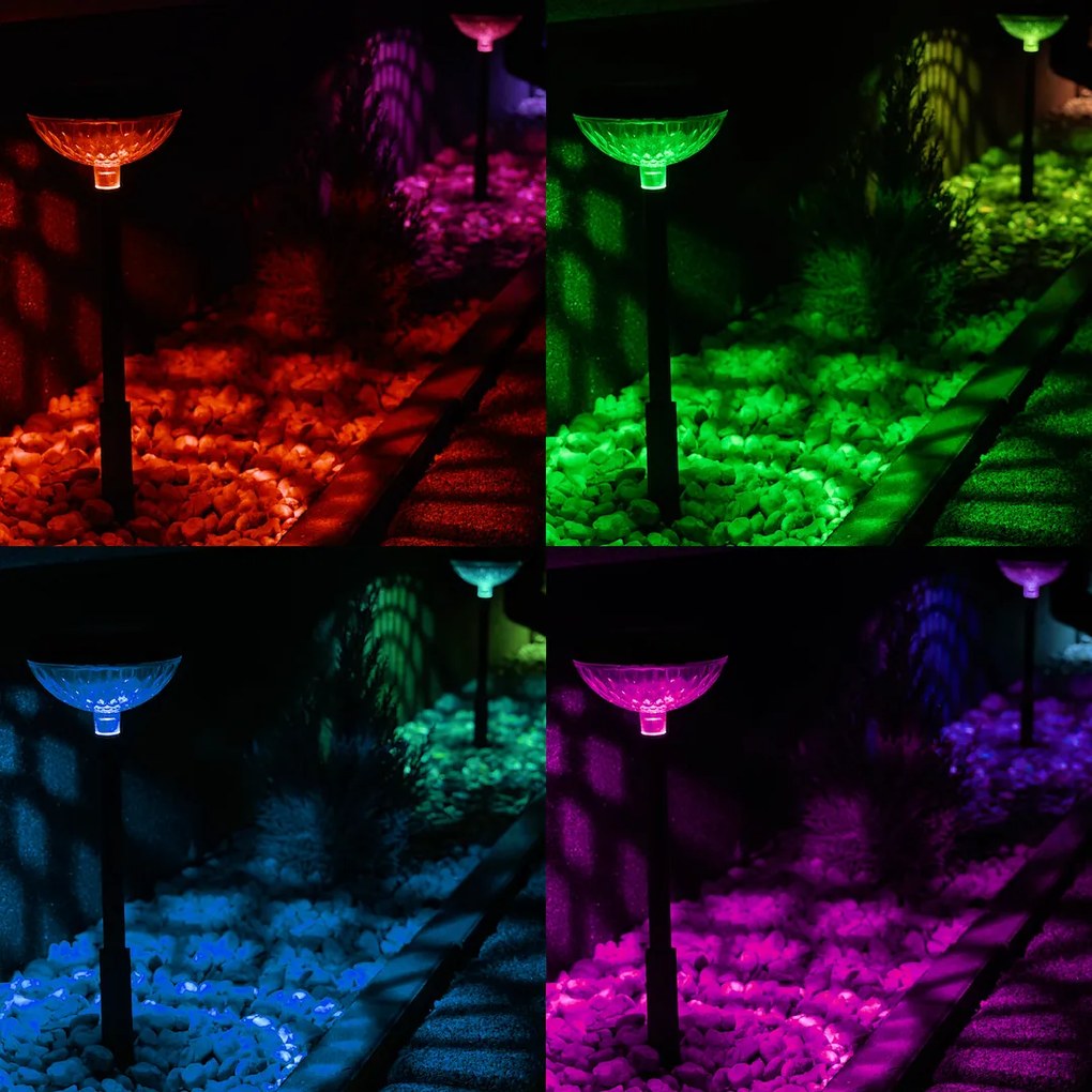 Ecolamp Exteriérové solárne svietidlo Tom, 1x transparentné/čierne plastové tienidlo, RGB, sada 2ks