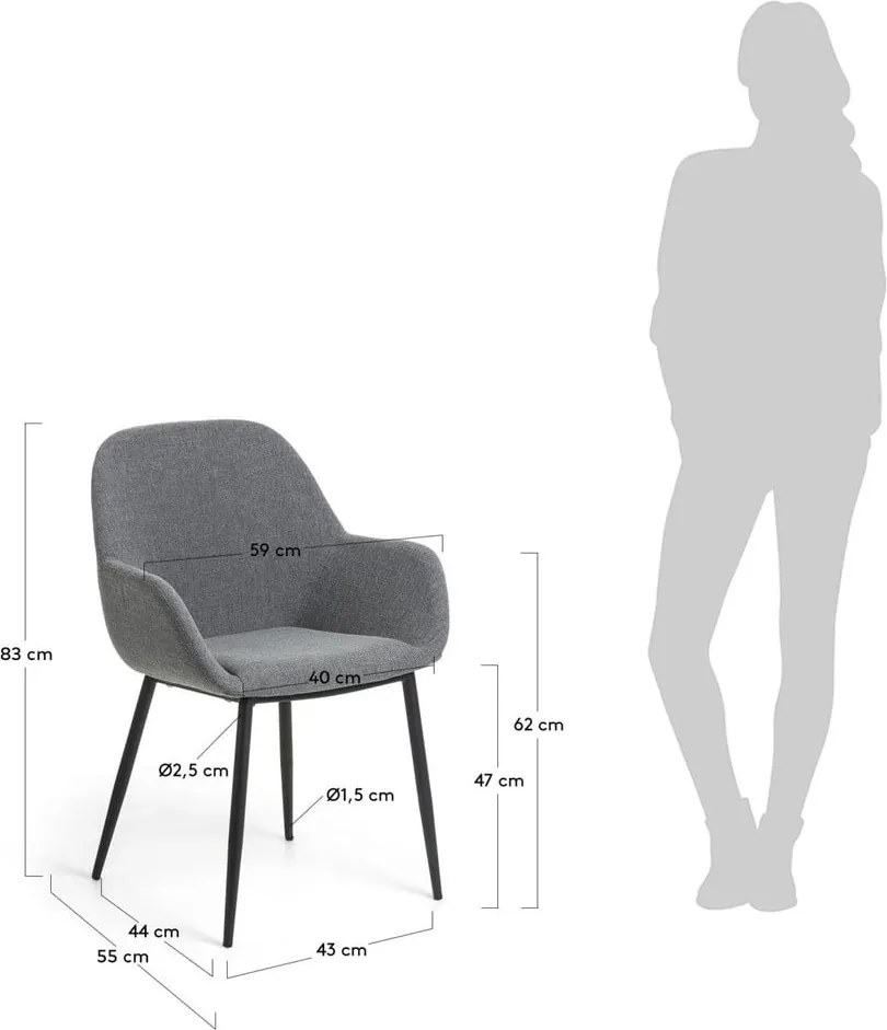 Antracitové čalúnené jedálenské kreslo Konna – Kave Home