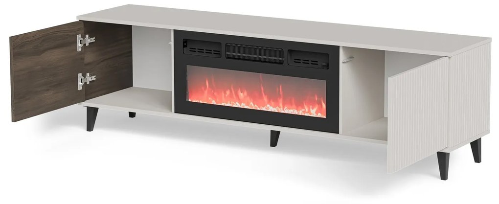 TV stolík Random 180 cm s krbom kašmír/orech
