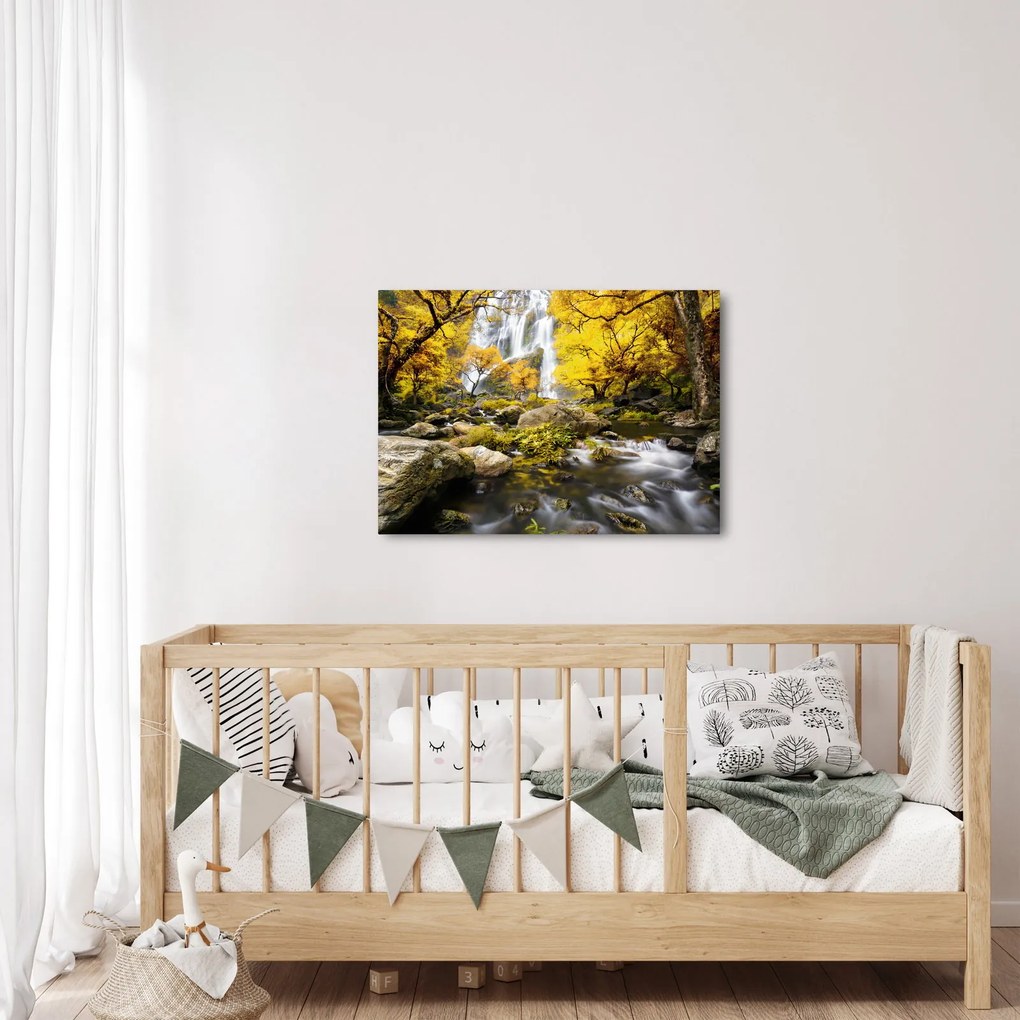Obraz - Vodopády v jesennej krajine, žlté (70x50 cm)