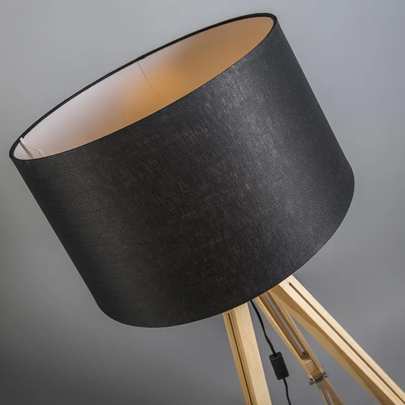 Stojaca lampa prírodná s čiernym ľanovým tienidlom 45 cm - Tripod