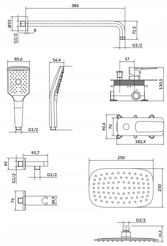 Cersanit Larga - podomietková sprchová sada, čierna, S952-031