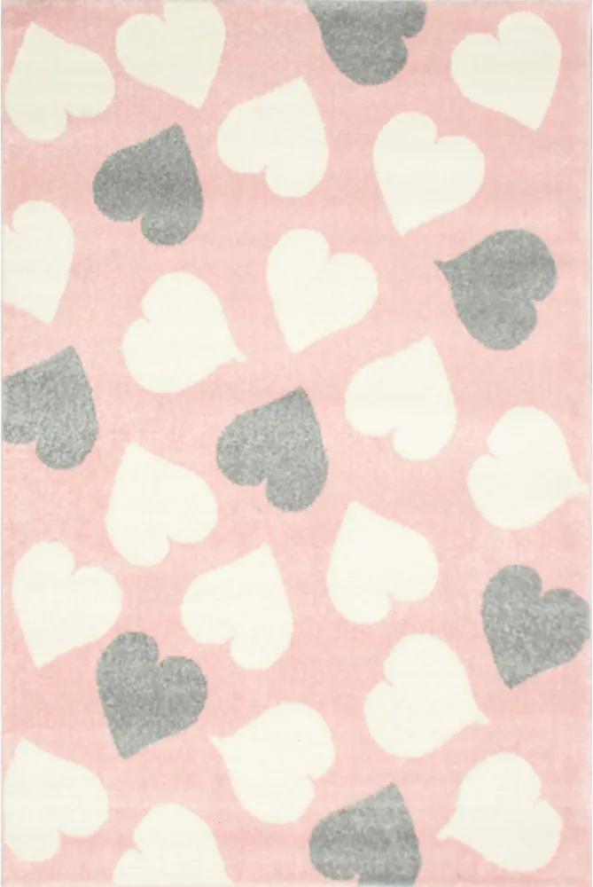 Detský kusový koberec Srdiečka ružový, Velikosti 133x190cm
