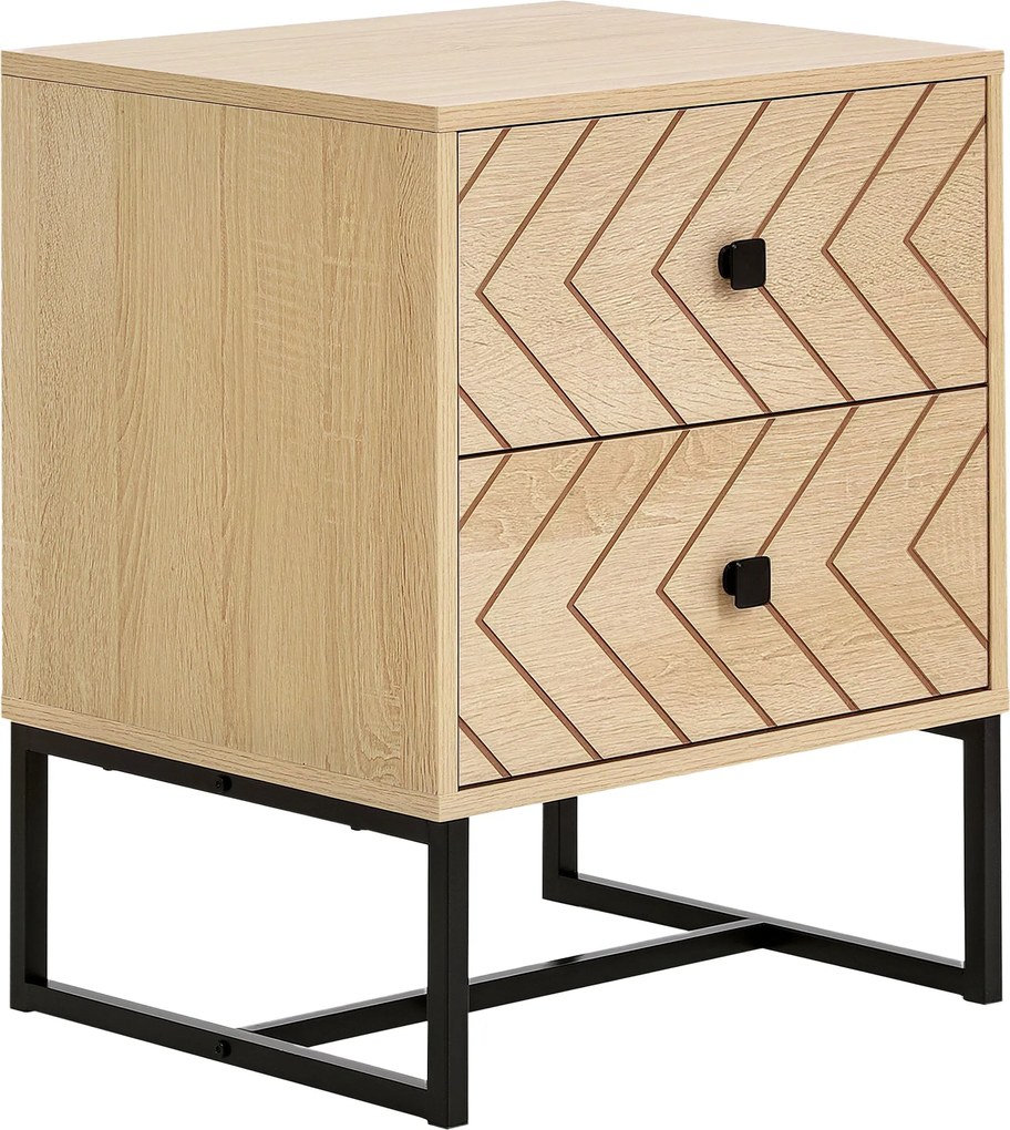HOMCOM Nočný stolík s 2 zásuvkami a kovovými nohami, moderný štýl pre spálňu, obývačku, kanceláriu, 48x39.5x60 cm, prírodný | Aosom