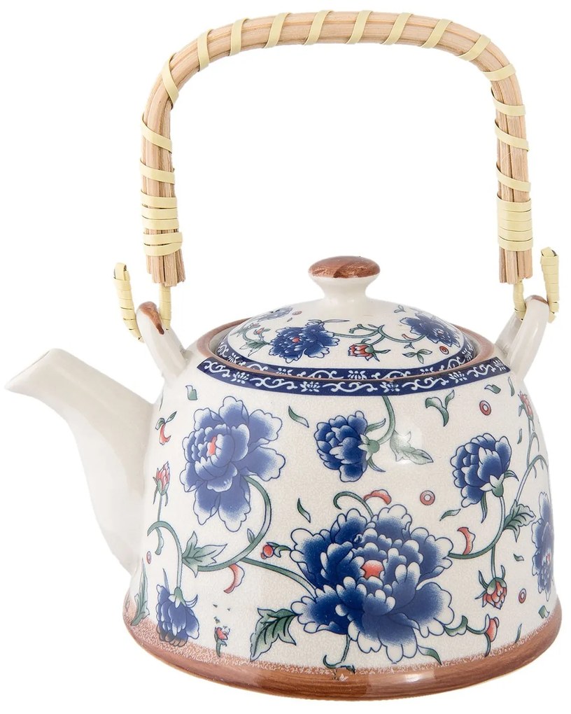 Porcelánová kanvička s modrými kvetmi a so sitkom - Ø 14*14 cm / 0,7L