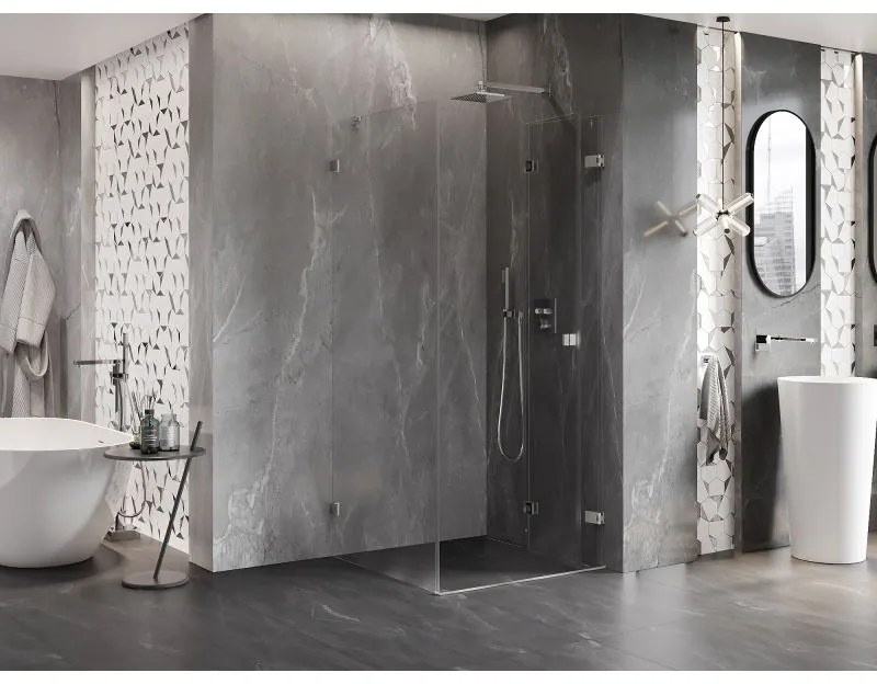 Mexen Lunar-F, 1-krídlový sprchový kút so skladacími dverami, pravý, 80 x 80 cm, 8mm číre sklo, brúsená oceľ profil, 836-080-080-97-00-P