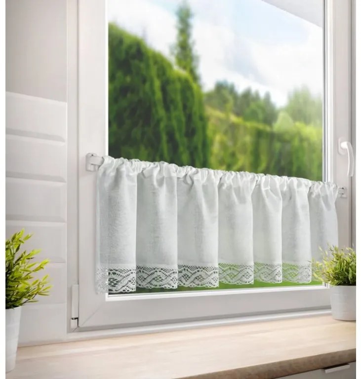 DECOREUM Záclona s čipkovým vzorom 150 cm x 30 cm biela 60% bavlna 40% polyester 98407