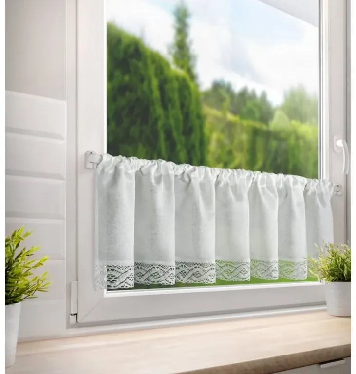 DECOREUM  Záclona s čipkovým vzorom 150 cm x 30 cm biela 60% bavlna 40% polyester 98407