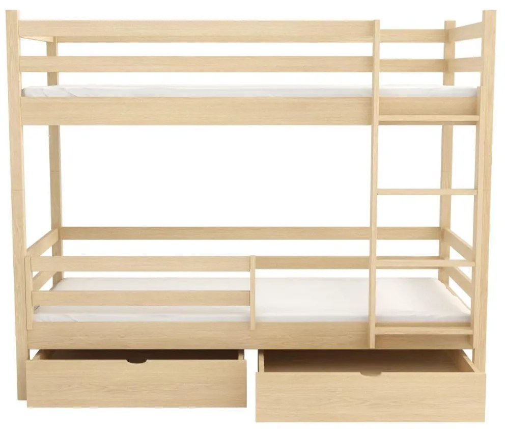 Detská poschodová posteľ z masívu borovice LEGEND PLUS so šuplíkmi - 200x90 cm - PRÍRODNÁ BOROVICA
