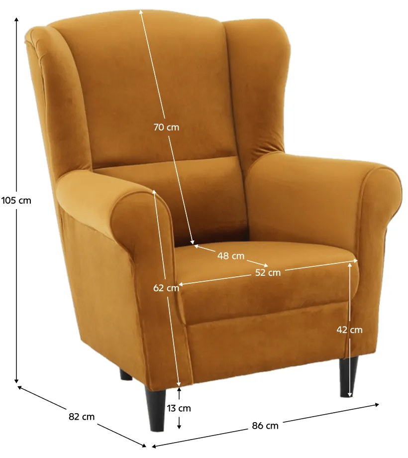 Tempo Kondela Kreslo ušiak, látka horčicová, CHARLOT