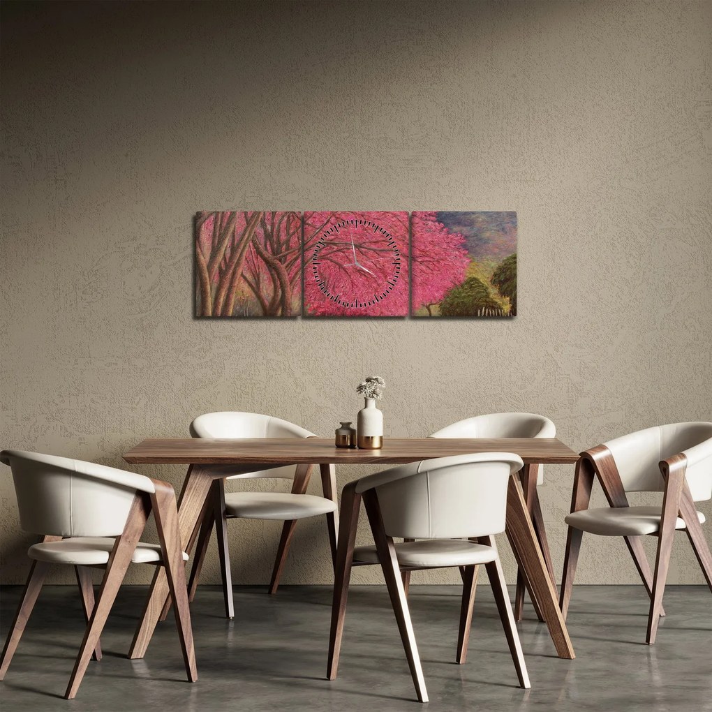 Obraz rozkvitnutých stromov (s hodinami) (90x30 cm)