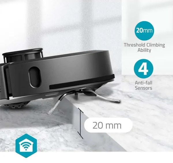 Nedis WIFIVCL002CBK - Inteligentný robotický vysávač s mopom Wi-Fi Tuya čierna + DO