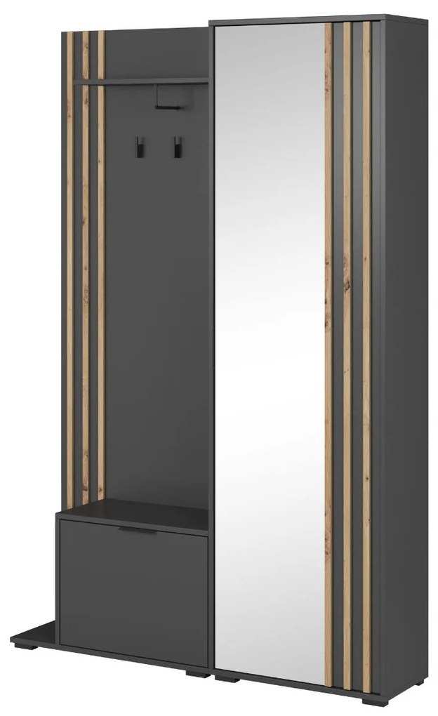 Šatníková skriňa Nelly do predsiene so zrkadlom a vešiakmi, grafit