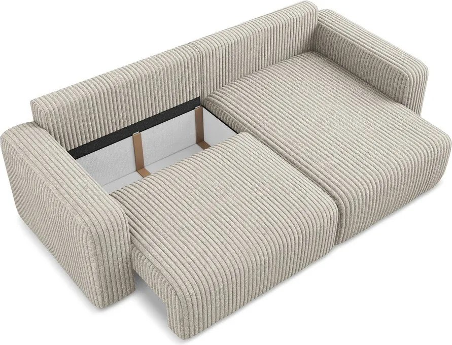 Béžová menčestrová rozkladacia/s úložným priestorom rohová pohovka (pravý roh/s leňoškou) Kona – Makamii